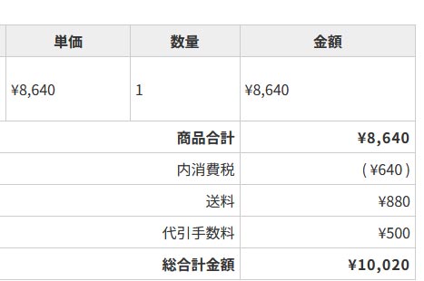 welcart 税込・商品代金のみ