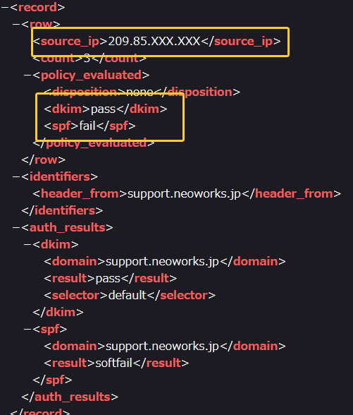DMARC集計レポート 転送された場合